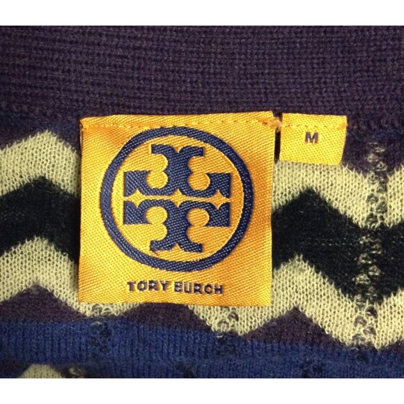 Tory Burch Cardigan Sweater M Chevron Stripe Wool Cashmere Knit Aztec Southwest - Picture 7 of 8